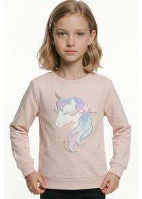 Sweatshirt name it "NMFKISA LS SWEAT UNB BOX", M&auml;dchen, Gr. 116, lotus, Sweatware, Obermaterial: 95% Baumwolle, 5% Elasthan, bedruckt, regular fit normal, Rundhals, Rippb&uuml;ndchen, Sweatshirts Sweatshirt, Baumwollmischung, regular fit