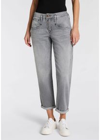 Boyfriend-Jeans Herrlicher "Shyra Tap Denim Grey Light Stretch", Damen, Gr. 26, N-Gr, grau (grau ash), Denim/Jeans, Obermaterial: 98% Baumwolle, 2% Elasthan, gerade 7/8-L&auml;nge, Jeans Boyfriend-Jeans, High Waist mit Umschlagsaum