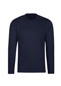 T-Shirt TRIGEMA "TRIGEMA Langarmshirt aus 100% Baumwolle", Damen, Gr. L, blau (navy), Single Jersey, 100% Baumwolle, Basic, lang, Rundhals, Shirts T-Shirt