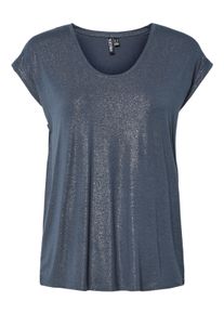 Kurzarmshirt Pieces "PCALICE SS GLITTER TEE JRS NOOS BC", Damen, Gr. L, ombre blau detail:glitter silber, Jersey, Obermaterial: 95% Viskose, 5% Elasthan, regular fit normal, tiefer Rundhals, Shirts Kurzarmshirt, Viskosemischung, loose fit