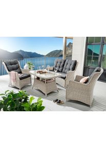 Garten-Essgruppe Destiny "CASA Loungeset, Tisch 120x77x66cm, vintage wei&szlig;", wei&szlig; (vintage wei&szlig;, hellgrau), B:137cm H:97cm T:78cm, Obermaterial: 100% Polyester. F&uuml;llung: 100% Polyurethan, Sitzm&ouml;bel-Sets, Garten-Essgruppe, Aluminium, Polyrattan