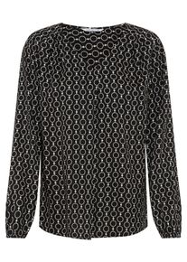 Schlupfbluse DELMAO, Damen, Gr. 34, schwarz-wei&szlig; (schwarz, wei&szlig;), Web, Obermaterial: 100% Viskose, gemustert, figurumspielend, V-Ausschnitt, eingesetzt elastischer Bund mit Gummizug, Blusen Schlupfbluse, femininer Stil, Langarm, aus Viskose, mit V-Ausschnitt