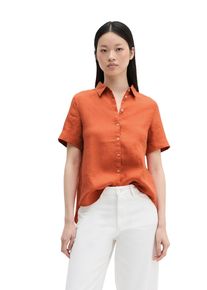 Marc O'Polo Kurzarmbluse MARC O'POLO, Damen, Gr. 42, orange (warm orange), Web, Obermaterial: 100% Leinen, regular fit normal, Blusen Kurzarmbluse, Leinenbluse regular mit breiter Kellerfalten im R&uuml;cken