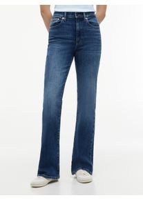 Bootcut-Jeans Tommy Jeans "SYLVIA HGH FLR CJ1", Damen, Gr. 28, L&auml;nge 30, blau (denim schwarz), Denim/Jeans, Obermaterial: 99% Baumwolle, 1% Elasthan, unifarben, lang, Jeans Bootcut-Jeans, Baumwolle mit Stretch, high waist, Flared Fit