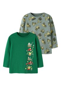Langarmshirt name it "NMMVELDO 2P LS NREG TOP", Jungen, Gr. 116, gr&uuml;n milieu pack:verdant gr&uuml;n, Jersey, Obermaterial: 100% Baumwolle, regular fit normal, Rundhals, Shirts Langarmshirt, Baumwolle, regular fit