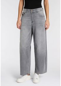 5-Pocket-Jeans Herrlicher "Barrow Denim Grey Light Stretch", Damen, Gr. 32, N-Gr, grau (grau ash), Denim/Jeans, Obermaterial: 98% Baumwolle, 2% Elasthan, unifarben, loose fit kn&ouml;chellang, Jeans 5-Pocket-Jeans, Barrel Fit mit hohem Bund