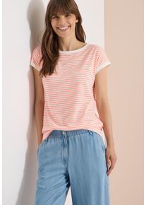 T-Shirt Cecil, Damen, Gr. XS (36), coral, Jersey, Obermaterial: 50% Baumwolle, 50% Modal, gestreift, regular fit normal, Rundhals, Shirts T-Shirt, l&auml;ssiger Streifenlook, Rundhals, softer Materialmix