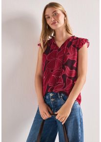 Blusentop Street One, Damen, Gr. 42, rot (salsa rot), Web, Obermaterial: 100% Polyester. Futter: 100% Modal, bedruckt, h&uuml;ftbedeckend, V-Ausschnitt, R&uuml;schen, Blusen Blusentop, weich fallende Chiffon-Qualit&auml;t, &auml;rmellos mit R&uuml;schen, V-Ausschnitt