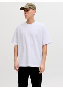 Jack & Jones T-Shirt JACK & JONES "JJEBARRON TEE SS O-NECK NOOS", Herren, Gr. XS, wei&szlig;, Jersey, Obermaterial: 52% Baumwolle, 31% Polyester, 17% Elastomultiester, unifarben, loose fit normal, Rundhals, Shirts T-Shirt, Baumwollmischung, loose fit