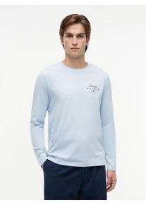 Langarmshirt Tommy Hilfiger "SCRIPT STACK LS REGULAR TEE", Herren, Gr. L, breezy blau, Single Jersey, Obermaterial: 100% Baumwolle, regular fit normal, Rundhals, Shirts Langarmshirt