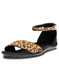 Barfu&szlig;schuh Leguano "JARA", Damen, Gr. 37, braun (leofarben), Textil, Schuhe Barfu&szlig;schuh, Sommerschuh, Riemchensandale, Flats in angesagter Leo-Optik