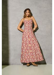 Sommerkleid Only "ONLSTACY MIKASI LONG STRAP DRESS WVN", Damen, Gr. M, N-Gr, bunt (brick rot aop:abstract squares), Web, Obermaterial: 80% Viskose, 20% Nylon, bedruckt, lang, Rundhals, Kleider Sommerkleid, Viskosemischung, Topseller
