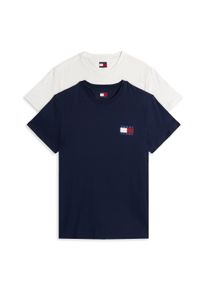T-Shirt Tommy Jeans "TJM SLIM 2PACK ESS FLAG TEE", Herren, Gr. M, blau (schwarz night navy, ecru), Single Jersey, Obermaterial: 100% Baumwolle, slim fit, Rundhals, Shirts T-Shirt