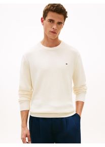 Strickpullover Tommy Hilfiger "SEASONAL STRUCTURE CREW NECK", Herren, Gr. M, wei&szlig; (ivory petal), Strick, Obermaterial: 100% Baumwolle, regular fit normal, Rundhals, Pullover Strickpullover, strukturiert