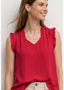 R&uuml;schenbluse Street One, Damen, Gr. 40, rot (salsa rot), Web, Obermaterial: 88% Viskose, 12% Polyamid, unifarben, h&uuml;ftbedeckend, V-Ausschnitt, R&uuml;schen, Blusen R&uuml;schenbluse, Sommertop mit V-Neck und R&uuml;schen