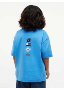 T-Shirt Tommy Hilfiger, Jungen, Gr. 5 (110), blau (copenhagen blau), Single Jersey, Obermaterial: 100% Baumwolle, unifarben, regular fit normal, Rundhals, Shirts T-Shirt, R&uuml;ckendruck, Regular Fit, Kinder bis 16 Jahre