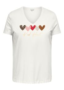 V-Shirt Only CARMAKOMA "CARMAEBELL LIFE S/S V-NECK REG TEE JRS", Damen, Gr. XL, cloud dancer print:new love, Jersey, Obermaterial: 100% Baumwolle, bedruckt, regular fit normal, V-Ausschnitt, Shirts V-Shirt