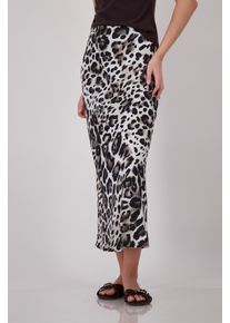 Maxirock monari "Rock Leo Allover", Damen, Gr. 36, schwarz-wei&szlig; (braun gem), Web, Obermaterial: 96% Polyester, 4% Elasthan, gemustert, regular fit lang, R&ouml;cke Maxirock, Regular fit mit Leomuster