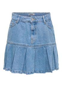 Jeansrock Only "ONLEMERSON REG PLEATED DNM SKIRT TAI", Damen, Gr. XS (34), light blau denim, Denim/Jeans, Obermaterial: 100% Baumwolle, unifarben, kurz, R&ouml;cke Jeansrock, Baumwolle, Regular Waist