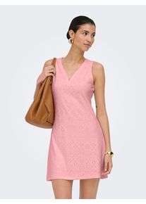 Spitzenkleid Only "ONLSMILLA S/L V-NECK DRESS JRS", Damen, Gr. S, N-Gr, rosa (rosy touch), Jersey, Obermaterial: 95% Polyester, 5% Elasthan, unifarben, regular fit kurz, V-Ausschnitt, Kleider Spitzenkleid, Materialmix, regular fit, V-Ausschnitt