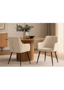Esszimmerstuhl ACTONA GROUP "Glenda 2er Set, Stoff - mit Armlehne & gepolstert in mehreren Farben", beige, B:59cm H:85cm T:59cm, 100% Polyester, St&uuml;hle, Esszimmerstuhl, Bequemer Stuhl im skandinavischen Design & modernem Look