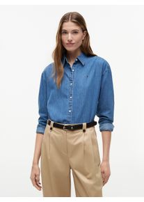 Jeansbluse Tommy Hilfiger "LIGHT DENIM BOXY SHIRT LS", Damen, Gr. 34, mid blau wash, Denim/Jeans, Obermaterial: 100% Baumwolle, unifarben, regular fit normal, Rundhals, eingesetzt Manschette, Blusen Jeansbluse, Baumwolle
