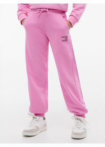 Sweathose Tommy Hilfiger, M&auml;dchen, Gr. 12 (152), N-Gr, pink daisy, Sweatware, Obermaterial: 68% Baumwolle, 32% Polyester, unifarben, regular fit lang, Hosen Sweathose, Glitzersteine, Regular Fit, Kinder bis 16 Jahre