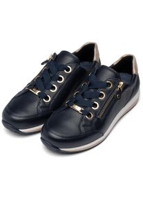 Keilsneaker Ara "OSAKA", Damen, Gr. 4,5 (37,5), blau (dunkelblau, beige), Glattleder, Schuhe Keilsneaker, Freizeitschuh, Halbschuh, Schn&uuml;rer in Komfortweite H (= sehr weit)