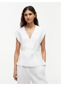 Wickelbluse Tommy Hilfiger "ESS LINEN WRAP TIE NS VEST", Damen, Gr. 42, classic wei&szlig;, Web, Obermaterial: 76% Leinen, 24% Lyocell. Futter: 100% Baumwolle, unifarben, normal, V-Ausschnitt, Blusen Wickelbluse, Materialmix, Bindeband