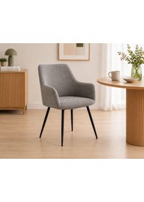 Esszimmerstuhl ACTONA GROUP "Glenda 2er Set, Stoff - mit Armlehne & gepolstert in mehreren Farben", braun (graubraun), B:59cm H:85cm T:59cm, 100% Polyester, St&uuml;hle, Esszimmerstuhl, Stoff, schwarze Stahlbeine, Armlehne, 2er-Set, Sitzh&ouml;he: 49 cm