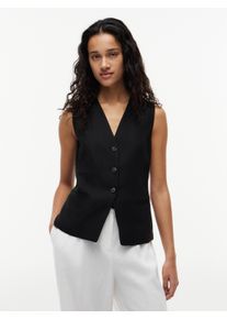 Anzugweste Tommy Hilfiger "SUMMER LYOCELL LONG WAISTCOAT", Damen, Gr. 44, schwarz, Web, Obermaterial: 80% Lyocell, 20% Leinen, unifarben, regular fit taillenbedeckt, V-Ausschnitt, Westen Anzugweste, Materialmix mit Leinen