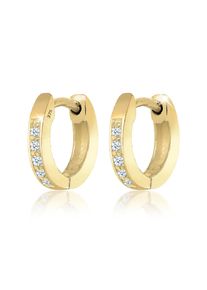 Paar Creolen Elli DIAMONDS "Ohrringe Creolen Diamant Wei&szlig; Brillantschliff (0.05 ct) 375 Gelbgold", wei&szlig;, Ohrringe, Damen, P1 = bei 10-facher Vergr&ouml;&szlig;erung erkennbare Einschl&uuml;sse mit Diamanten, Gelbgold 375, Paar Creolen