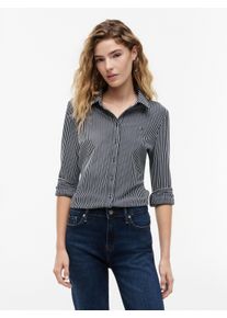 Langarmbluse Tommy Hilfiger "SLIM PIQUE", Damen, Gr. XS (34), schwarz-wei&szlig; (schwarz night navy, ecru ithaca), Web, Obermaterial: 96% Baumwolle, 4% Elasthan, gestreift, normal, Blusen Langarmbluse, Baumwollmischung, slim fit