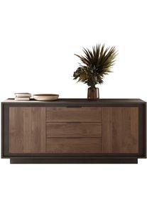 Sideboard Home Affaire "Sky, B/T 180/50 cm, Kommode/Stauraumschrank, 2 T&uuml;ren, 3 Schubk&auml;sten", lava, mercure dekor holzstruktur, B:180cm H:80cm T:50cm, Holzwerkstoff, Sideboards, Sideboard, Softclosing, Korpus & Front 22 mm stark, Rahmen-Optik, Metallgriffe