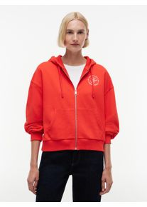 Kapuzensweatjacke Tommy Hilfiger "TH ROUNDAL ZIP-UP HOODIE", Damen, Gr. XS (34), fire rot, Sweatware, Obermaterial: 100% Baumwolle, unifarben, regular fit normal, Rundhals, eingesetzt Rippb&uuml;ndchen, Sweatjacken Kapuzensweatjacke, Baumwolle, Kapuze, K&auml;ngurutaschen