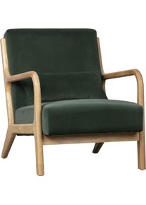 Loungesessel Woood "Mark mit Gewebtem Bezug und Gummibaumholz-Rahmen B 67 x T 82 x H 75 cm", gr&uuml;n, B:67cm H:75cm T:82cm, Sessel, Loungesessel, Gute Verschlei&szlig;festigkeit, Tragkraft 135 kg, separates R&uuml;ckenkissen
