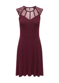 Spitzenkleid Only "ONLEMILIE S/L FIT AND FLARED DRES CS JRS", Damen, Gr. S, N-Gr, rot (port royale detail:port royale lace), Jersey, Obermaterial: 95% Viskose, 5% Elasthan, unifarben, regular fit kurz, Rundhals, Kleider Spitzenkleid, Viskosemischung, regular fit