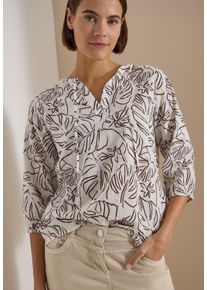 Druckbluse Cecil, Damen, Gr. S (38), light alabaster wei&szlig;, Web, Obermaterial: 100% Baumwolle, gebl&uuml;mt, l&auml;ssig geschnitten h&uuml;ftbedeckend, Rundhals, elastischer Bund, Blusen Druckbluse, 3/4-Arm Sommerbluse-Tunika mit Bl&auml;tterprint