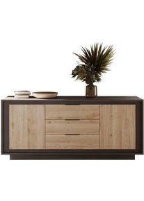 Sideboard Home Affaire "Sky, B/T 180/50 cm, Kommode/Stauraumschrank, 2 T&uuml;ren, 3 Schubk&auml;sten", lava, eiche cadiz dekor, B:180cm H:80cm T:50cm, Holzwerkstoff, Sideboards, Sideboard, Softclosing, Korpus & Front 22 mm stark, Rahmen-Optik, Metallgriffe