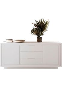 Sideboard Home Affaire "Sky, B/T 180/50 cm, Kommode/Stauraumschrank, 2 T&uuml;ren, 3 Schubk&auml;sten", wei&szlig; matt lack, B:180cm H:80cm T:50cm, Holzwerkstoff, Sideboards, Sideboard, Softclosing, Korpus & Front 22 mm stark, Rahmen-Optik, Metallgriffe