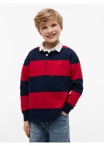 Langarm-Poloshirt Tommy Hilfiger, Jungen, Gr. 3 (98), rot (primary rot stripe), Single Jersey, Obermaterial: 100% Baumwolle, gestreift, regular fit normal, Rundhals, eingesetzt gerader Abschluss, Shirts Langarm-Poloshirt, Kinder bis 16 Jahre