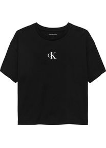 T-Shirt Calvin Klein Jeans, M&auml;dchen, Gr. 16 (176), schwarz (pvh schwarz), Single Jersey, Obermaterial: 100% Baumwolle, unifarben, bequem normal, Rundhals, abgesteppte Kante, Shirts T-Shirt, Rundhalsausschnitt, bequeme Passform, reine Baumwolle