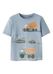 T-Shirt name it "NMMJAVOL SS NREG TOP", Jungen, Gr. 116, blau (blau fog), Jersey, Obermaterial: 95% Baumwolle, 5% Elasthan, bedruckt, regular fit normal, Rundhals, Shirts T-Shirt, Baumwollmischung, regular fit