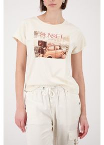 T-Shirt monari "Shirt Auto", Damen, Gr. 42, beige, Web, Obermaterial: 100% Baumwolle, unifarben, regular fit taillenbedeckt, Rundhals, eingesetzt abgesteppte Kante, Shirts T-Shirt, Regular fit mit Autoprint