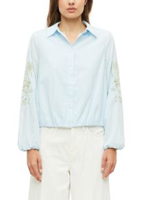 Langarmbluse s.Oliver, Damen, Gr. 42, blau (sky blau), Web, Obermaterial: 100% Baumwolle, bestickt, l&auml;ssig geschnitten h&uuml;ftlang, Rundhals, elastischer Bund, Blusen Langarmbluse, mit floralen Stickereien an den Armen