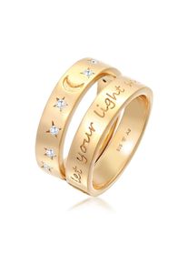 Ring-Set Elli "Ring Mond Stern - Let Your Light Shine 925 Silber" Gr. 54, gold, Fingerringe, Damen, 54,mit Stein, Silber 925 (Sterlingsilber), 5mm, Ring-Set