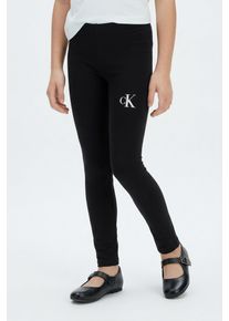 Leggings Calvin Klein Jeans "CK LOGO LEGGING", M&auml;dchen, Gr. 8 (128), N-Gr, pvh schwarz, Jersey, Obermaterial: 94% Baumwolle, 6% Elasthan, unifarben, regular fit lang, Hosen Leggings, Regular fit, Logoschriftzug