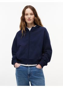 Kapuzensweatjacke Tommy Jeans "TJW BXY S FLAG ZIP THRU HOODIE", Damen, Gr. S (36/38), blau (schwarz night navy), Sweatware, Obermaterial: 100% Baumwolle, unifarben, normal, Rundhals, Sweatjacken Kapuzensweatjacke, Baumwolle, Kapuze, K&auml;ngurutasche