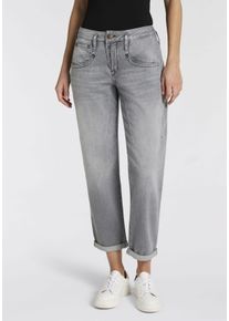Boyfriend-Jeans Herrlicher "Shyra Tap Denim Grey Light Stretch", Damen, Gr. 34, N-Gr, grau (grau ash), Denim/Jeans, Obermaterial: 98% Baumwolle, 2% Elasthan, gerade 7/8-L&auml;nge, Jeans Boyfriend-Jeans, High Waist mit Umschlagsaum