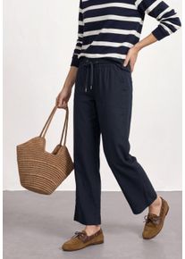 Stoffhose Street One, Damen, Gr. 38, L&auml;nge 28, blau (tiefblau (l&auml;nge 28)), Web, Obermaterial: 66% Baumwolle, 30% Polyester, 4% Elasthan, unifarben, straight fit lang, Hosen Stoffhose, Sommerhose mit Turn-Up-Detail